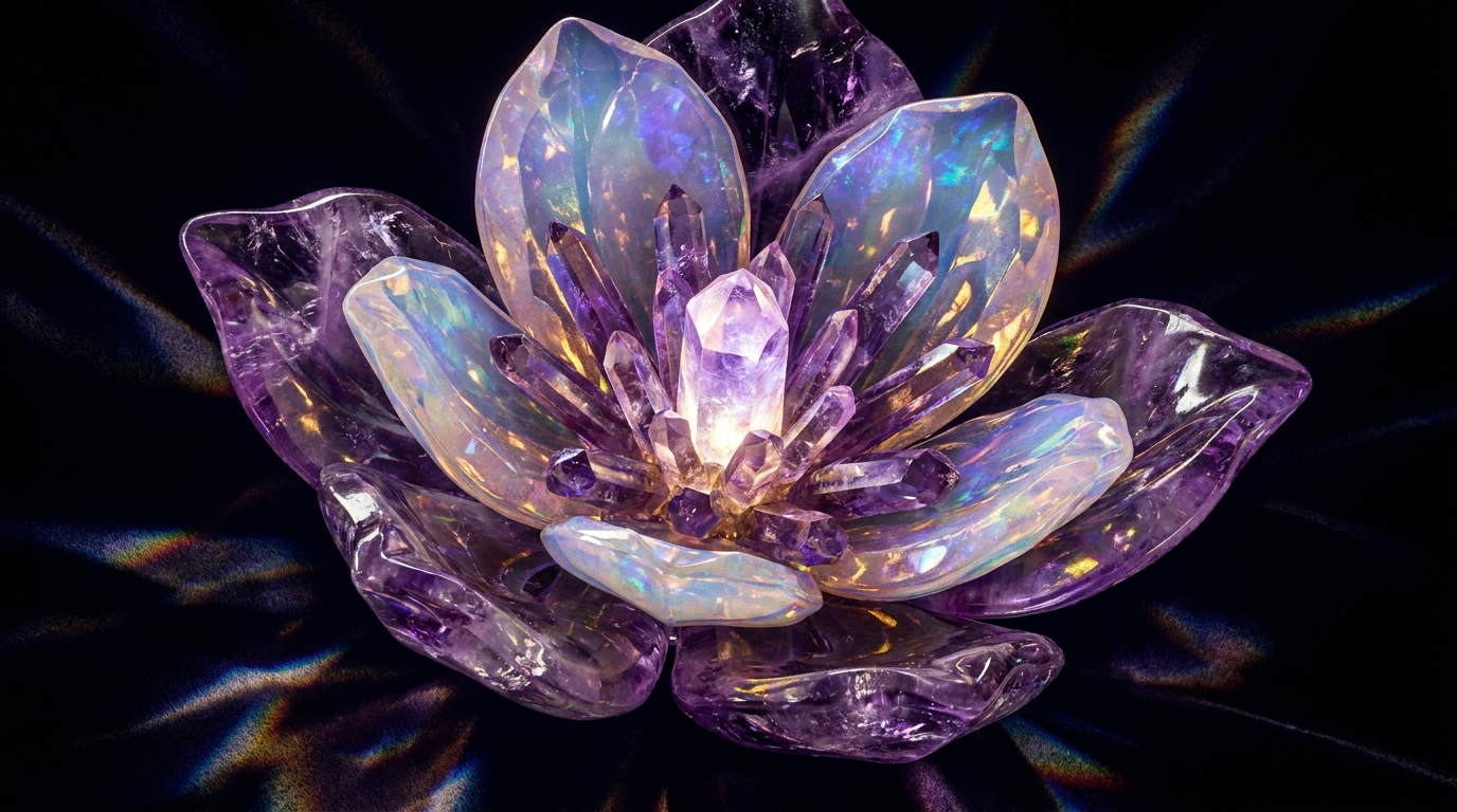 Impossible jewel flower opening in black space